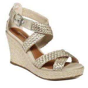 Sperry Wonens Gold Leather espadrilles Wedge Heel Harbordale Sandal shoes 6M